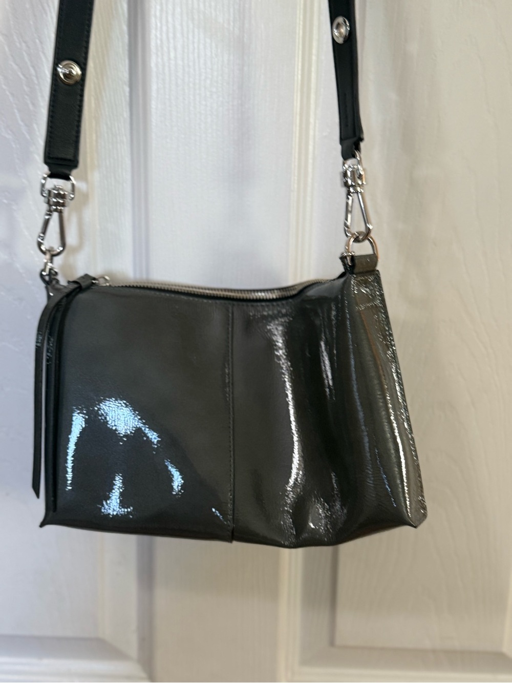 Grey Patent Crossbody Shoulder Bag